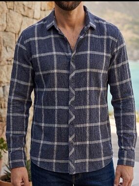 Jared Lang Long Blue and White Sleeve Cotton Button Down Size XXL